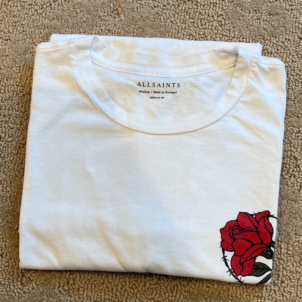AllSaints White Rose Graphic T-Shirt – Size M